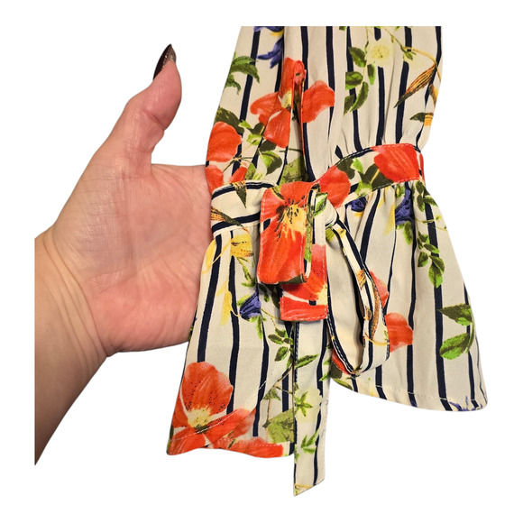 Rose + Olive Top Womens Large Multi Floral Striped Bell Sleeve Cottagecore Boho - Picture 8 of 11